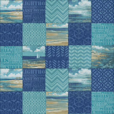 Paul Brent PB BEACHSCAPE PATCHWORK HORIZONTAL  100% Cotton Prints Fabric 44" Wide, Quilt Crafts Cut By The Yard