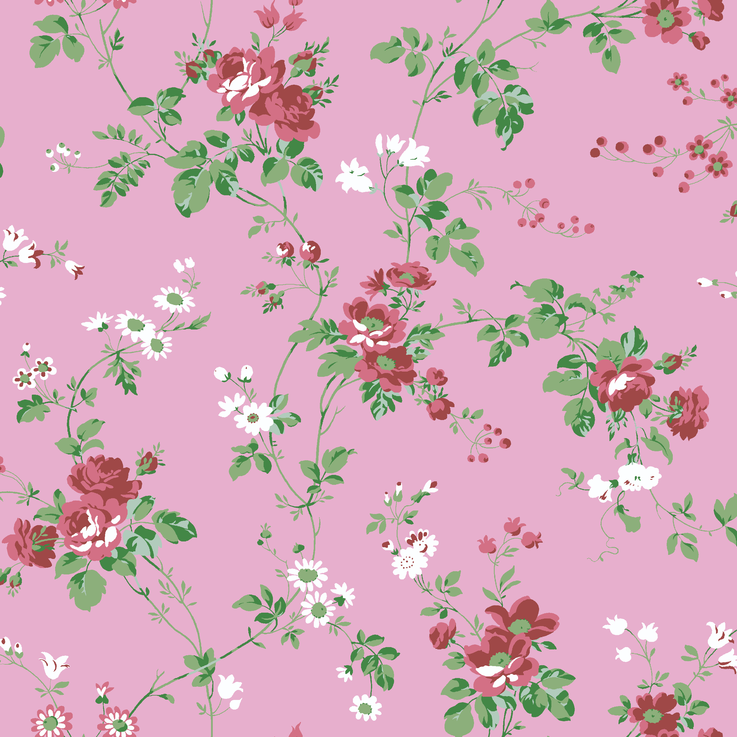 Waverly Inspirations 44" 100% Cotton Charlotte Vine Carnation Sewing & Craft Fabric By the Yard, Pink, Green and White