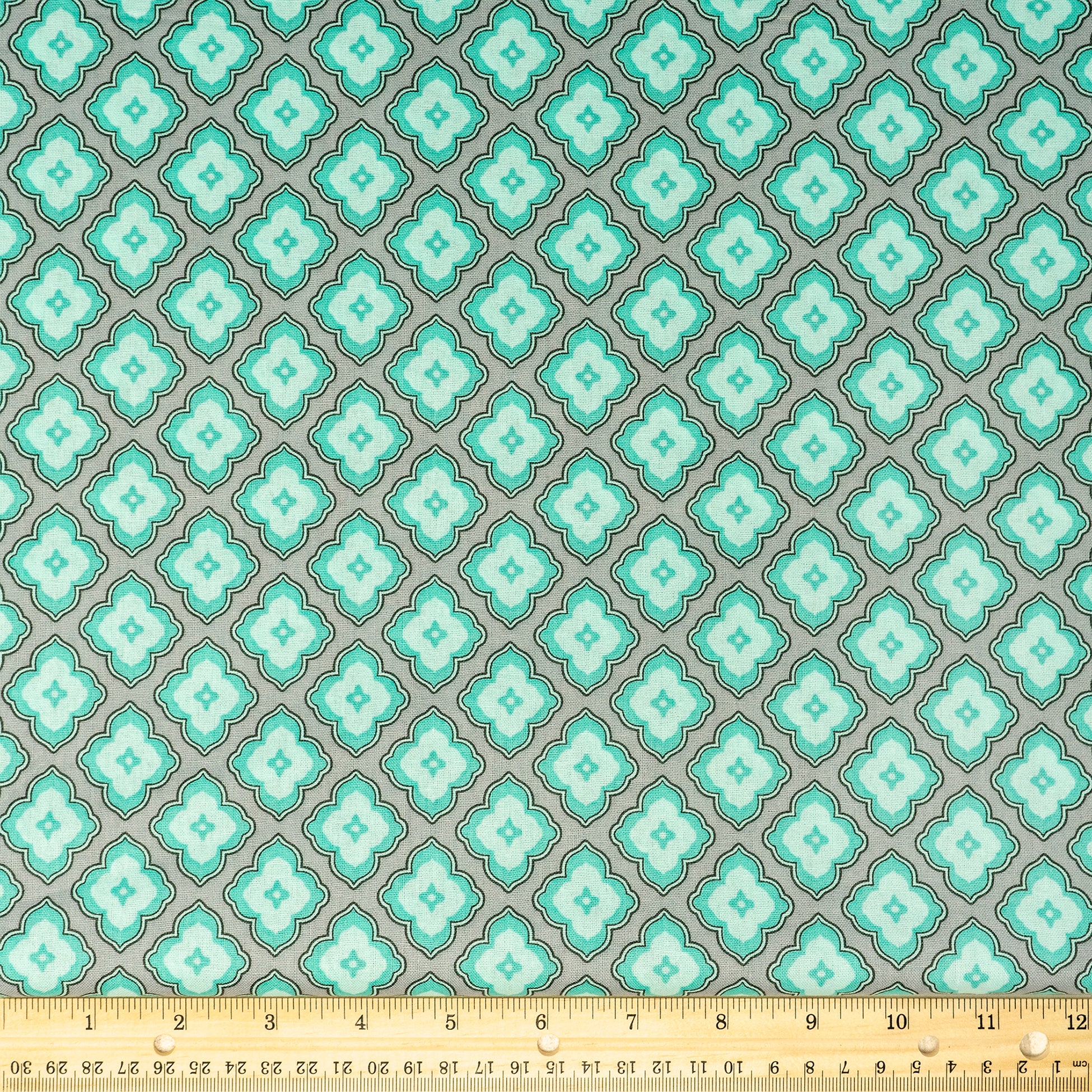 Waverly Inspirations Cotton 44" Quatrefoil Powder Blue & Grey Color Sewing Fabric by the Yard