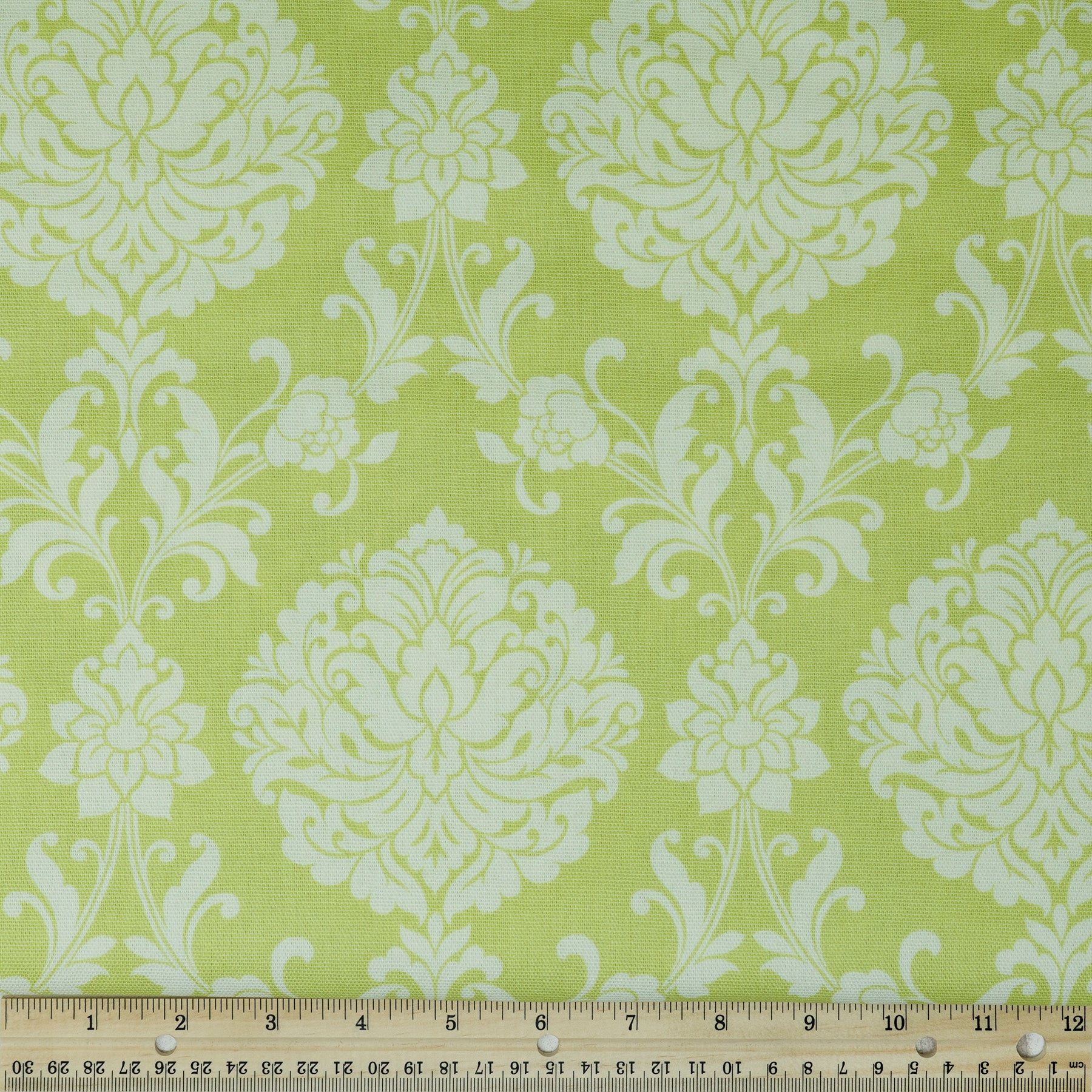 Waverly Inspirations 100% Cotton Duck 45" Width Small Damask Celery Color Sewing Fabric by the Yard