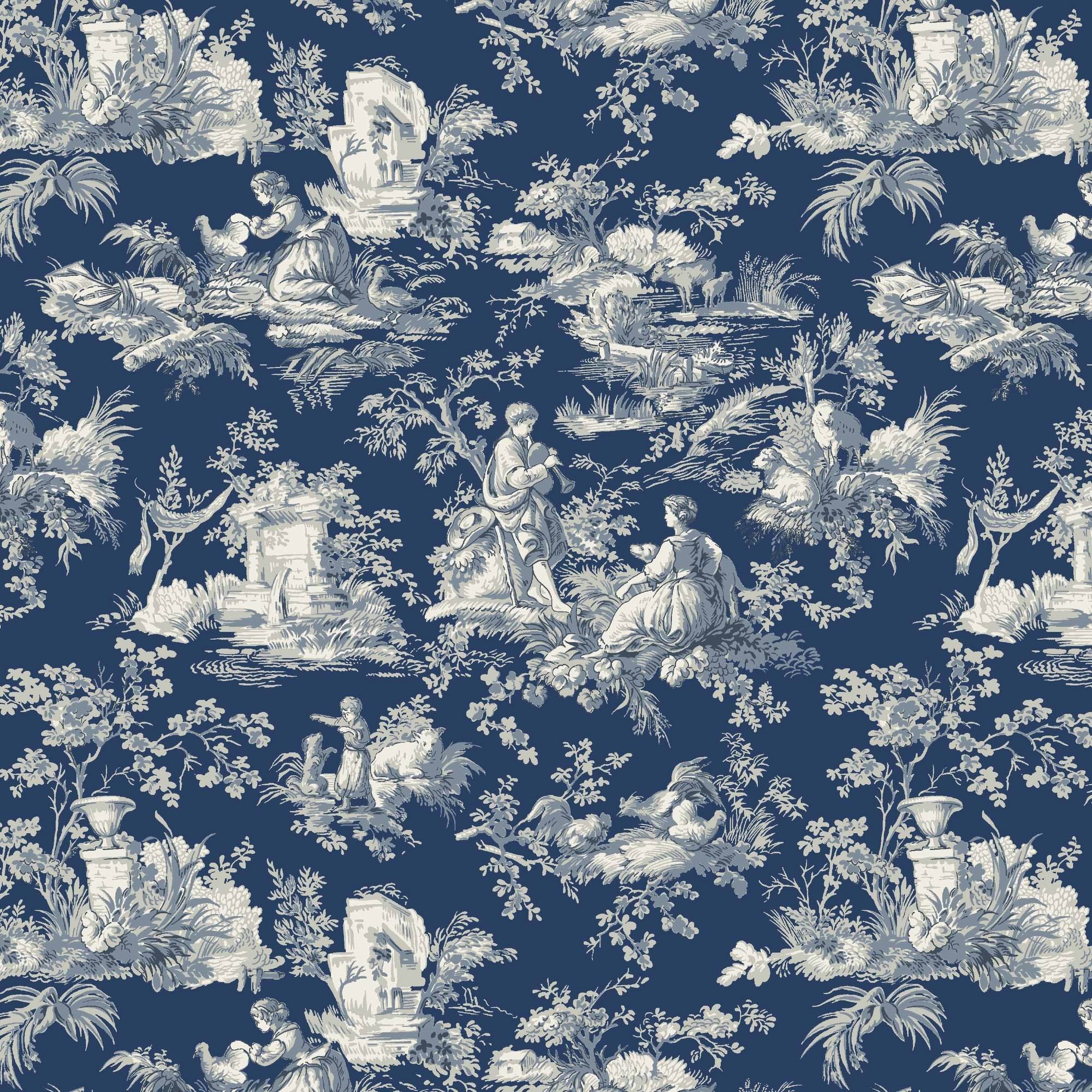 Waverly Inspirations 100% Cotton Duck 45" Width Toile Print Navy Color Sewing Fabric by the Yard