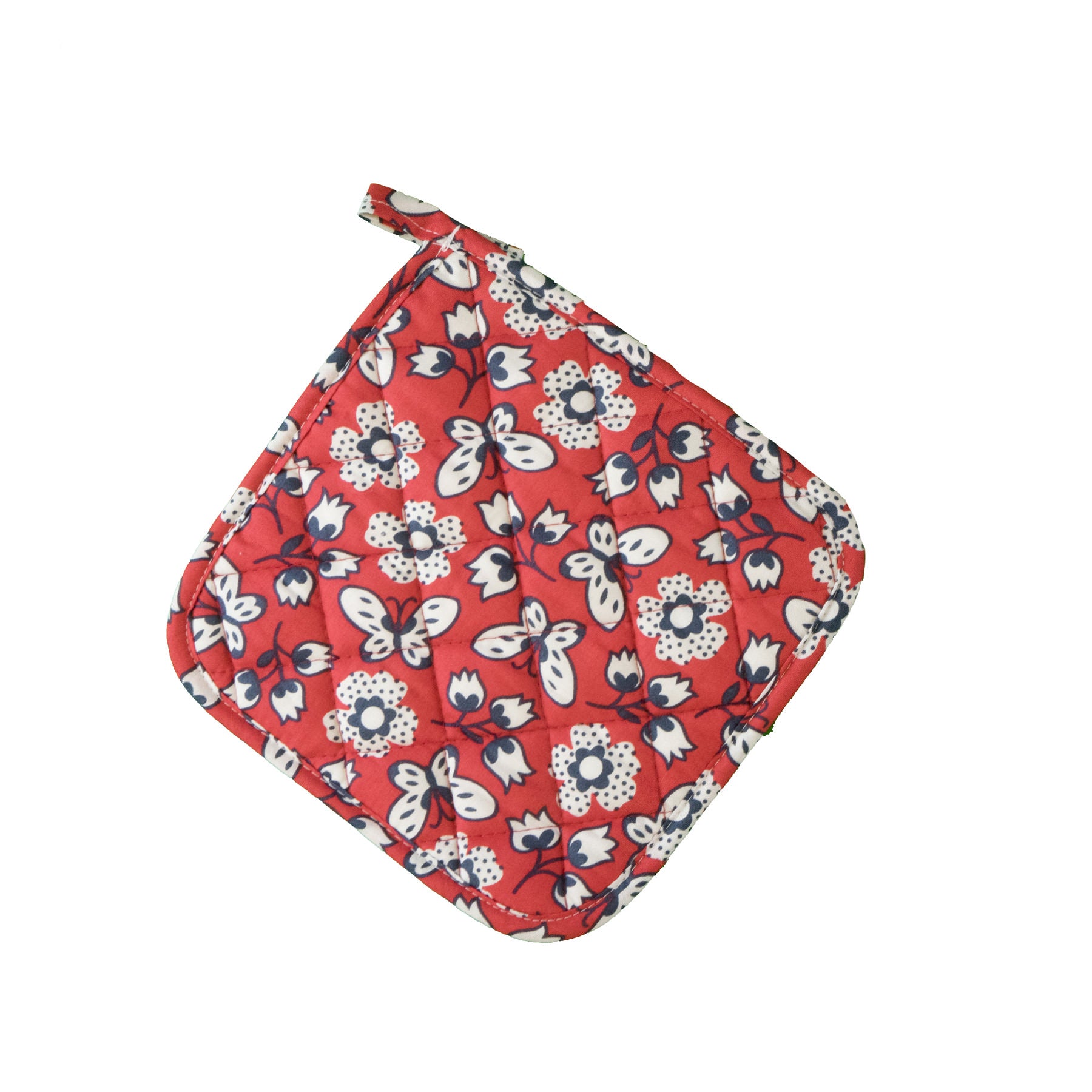 Stitch & Sparkle POT HOLDER 1 Piece Pack, Heat Resistant, 100% Cotton, Vintage, Butterfly Raspberry