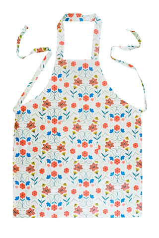 Stitch & Sparkle APRON with pocket, 100% Cotton, Modern Scandinavian, MS Flowers White,  One Size Fix For All