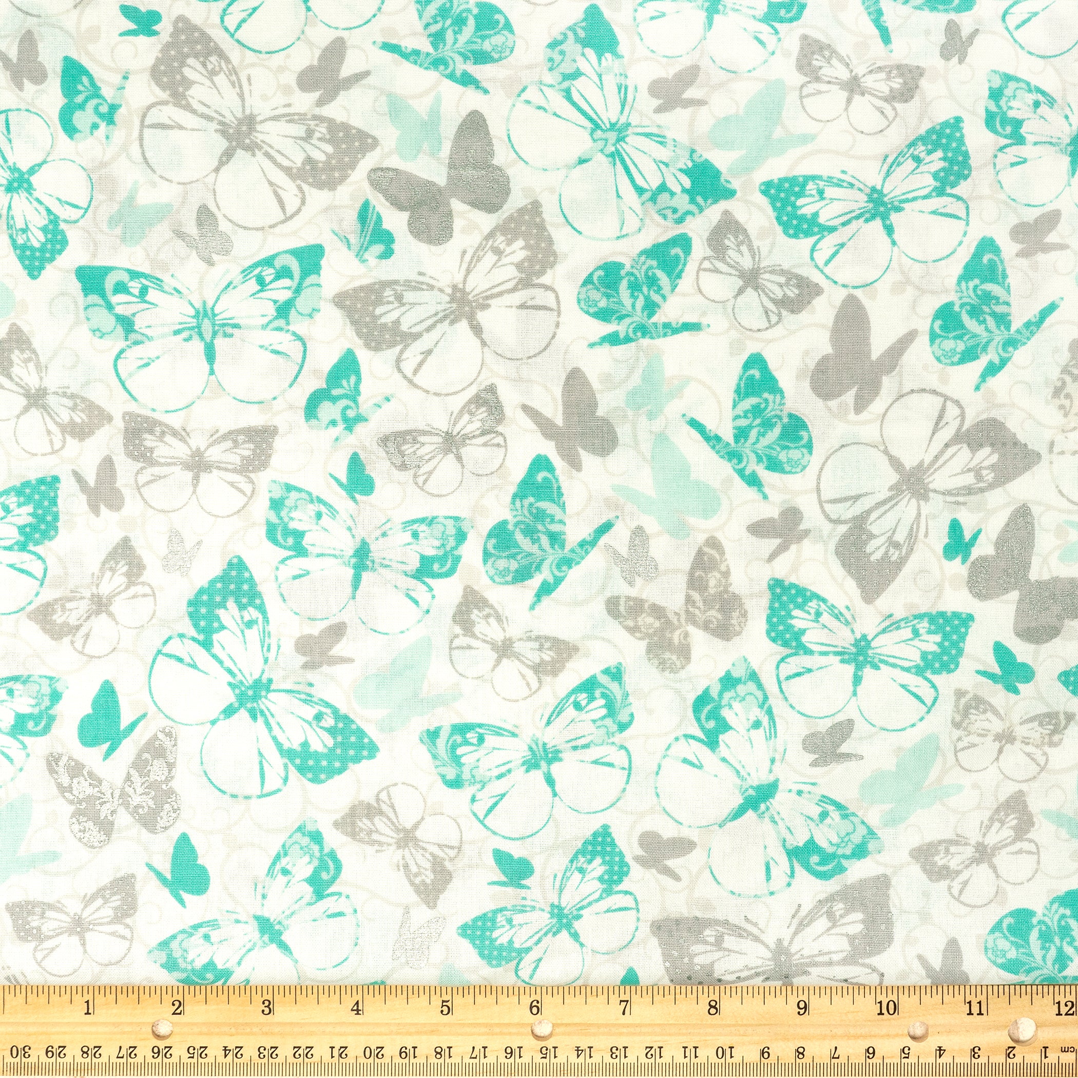 Waverly Inspirations Cotton 44" Butterfly Aqua Silver Color Sewing Fabric by the Yard