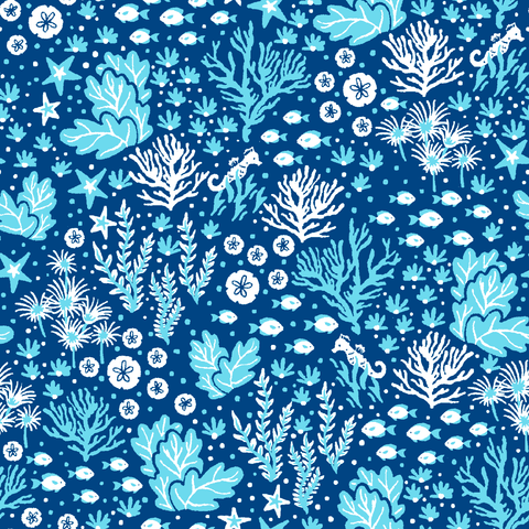Stitch & Sparkle Fabrics, Under The Sea, Blue Seaweed Cotton Fabrics,  Quilt, Crafts, Sewing, Cut By The Yard
