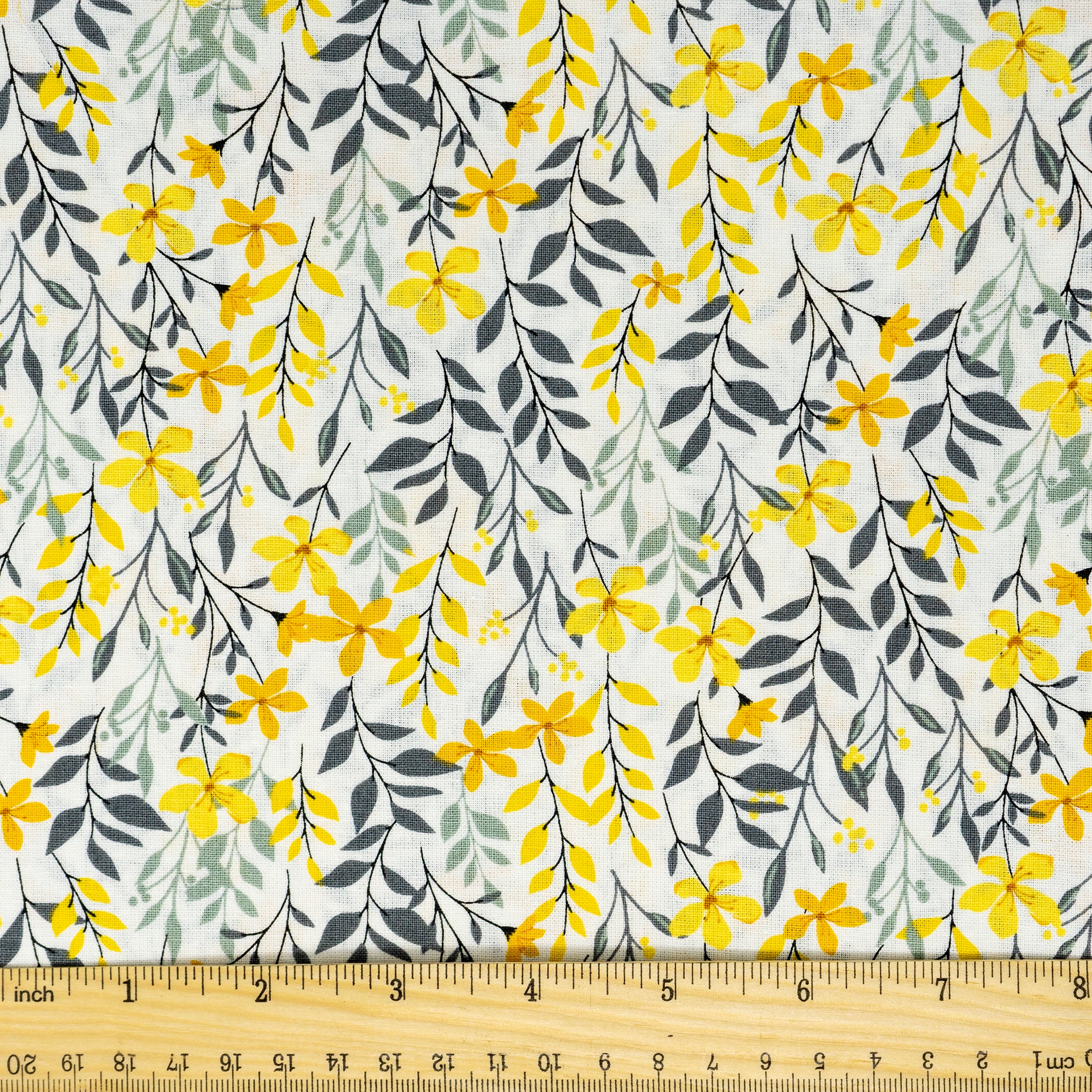 Waverly Inspirations 44" 100% Cotton Swaying Leaves Sewing & Craft Fabric By the Yard, Yellow, White and Gray