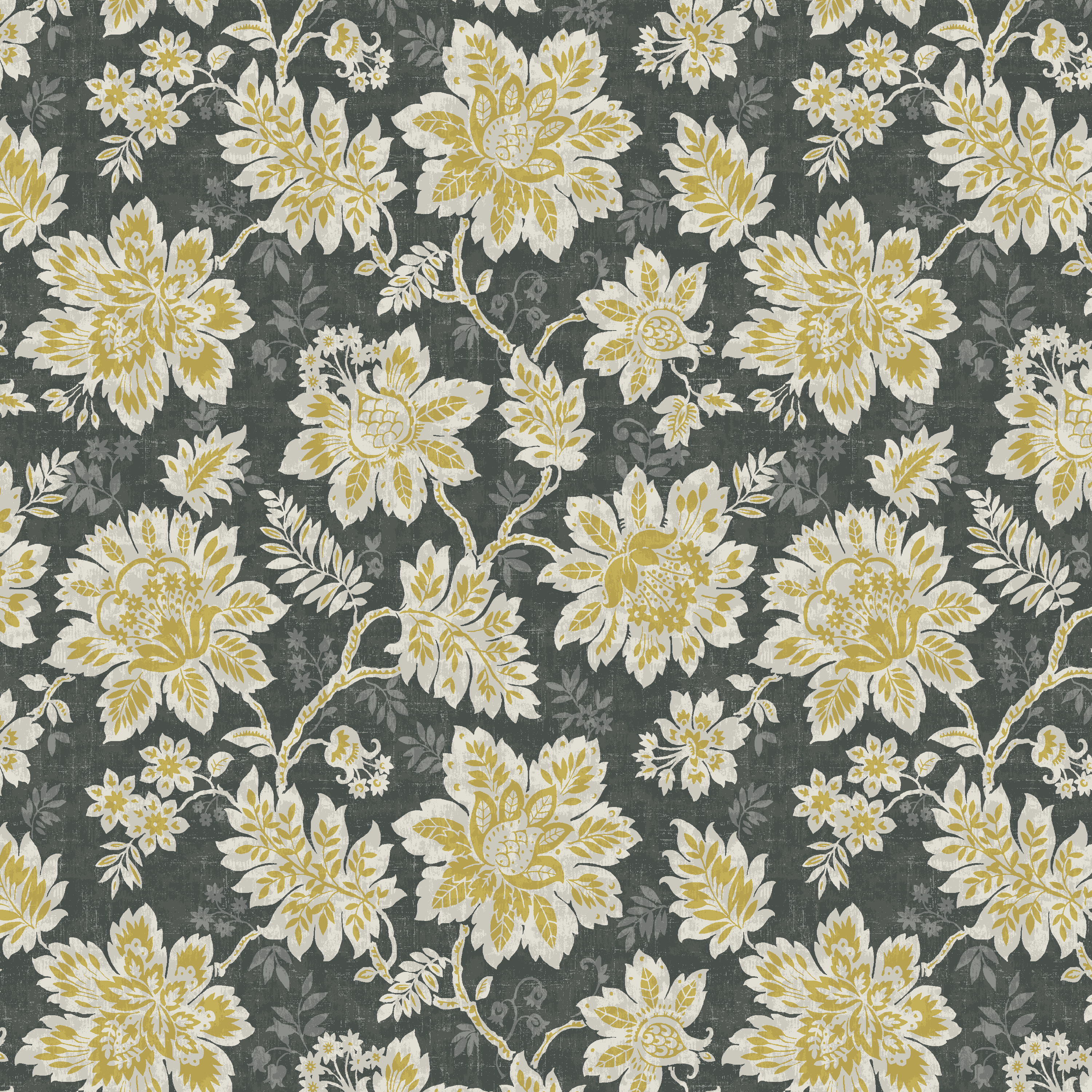 Waverly Inspirations 100% Cotton Duck 45" Width Petal Print Black Sunshine Color Sewing Fabric by the Yard
