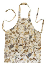 Stitch & Sparkle APRON with pocket, 100% Cotton, Aviary, Words Bird Beige,  One Size Fix For All