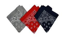 Stitch & Sparkle Bandana 3-Pack 100% Cotton - Good Quality-Multi Purpose Bandana Gift Sets-Headband, Wrap, Protective Coverage 22" x 22", Grey, Red, and Ink