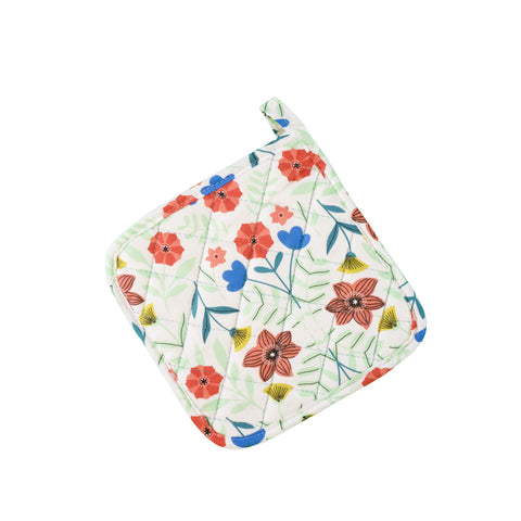 Stitch & Sparkle POT HOLDER 1 Piece Pack, Heat Resistant, 100% Cotton, Modern Scandinavian, MS Flowers White