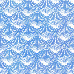 Stitch & Sparkle Surrender To The Sea-White Line Shell On Blue 100% Cotton Fabric 44" Wide, Quilt Crafts Cut by The Yard