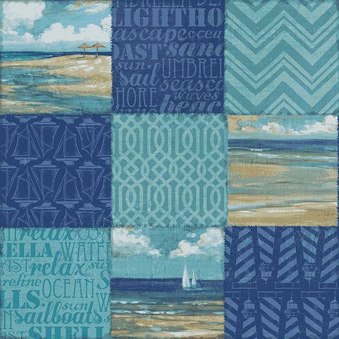 Paul Brent PB BEACHSCAPE PATCHWORK HORIZONTAL  100% Cotton Prints Fabric 44" Wide, Quilt Crafts Cut By The Yard