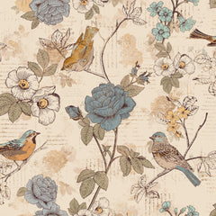 AVIARY-SS AY Words Bird Beige 100% Cotton Print fabric - SSAY001