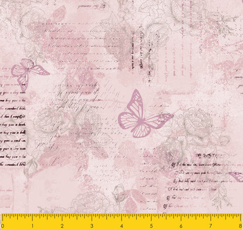 AVIARY-SS AY Words ButterFly Lavender 100% Cotton Print fabric