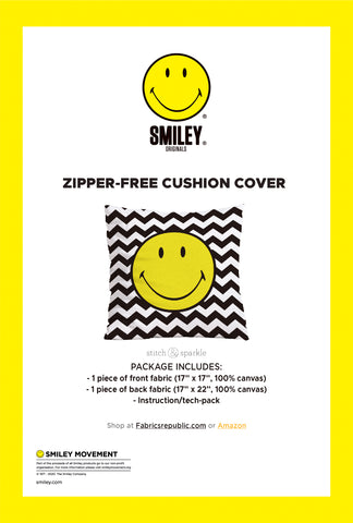Stitch & Sparkle - Smiley 17" X 17" Happy face with black cheveron Duck Canvas Cushion Kit for DIY Throw Pillow Cover, Sofa Cushion Cover, Craft Kit Pillow (Smile face)