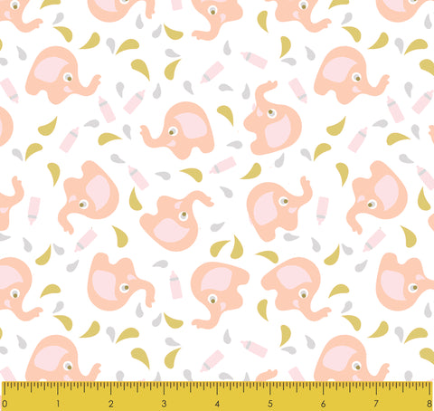 Stitch & Sparkle  Pink Baby elephants  100% Cotton Flannel Fabric 43" Wide, Quilt Crafts Cut By The Yard