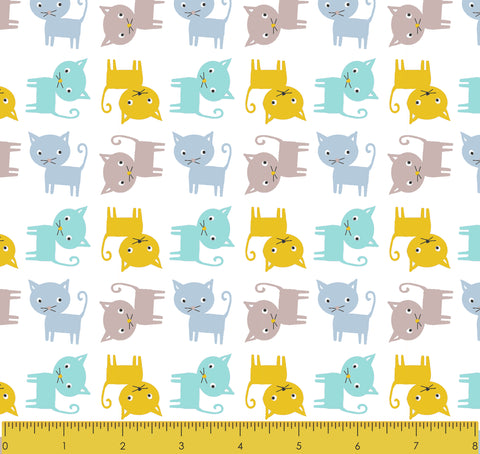 Stitch & Sparkle  Blue cats 100% Cotton Flannel Fabric 43" Wide, Quilt Crafts Cut By The Yard