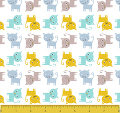 Stitch & Sparkle  Blue cats 100% Cotton Flannel Fabric 43" Wide, Quilt Crafts Cut By The Yard