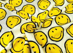 Stitch & Sparkle Smiley Minky Solf Fleece Happy Everyday Pattern, Blanket Fabric, Nursery Fabric, 60" Width, 300GSM