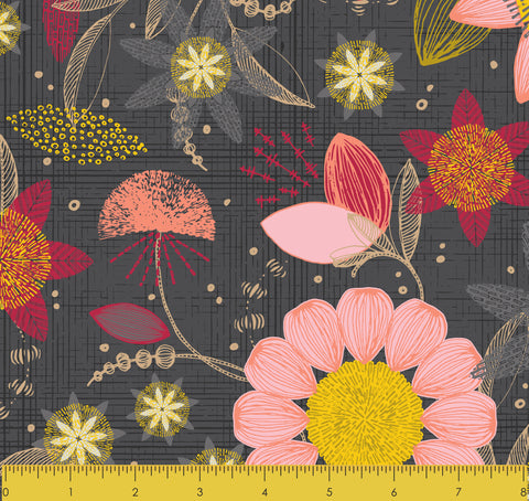 Stitch & Sparkle Mid-Centry-Patio Burst Coral Dark 100% Cotton Fabric 44" Wide, Quilt Crafts Cut by The Yard