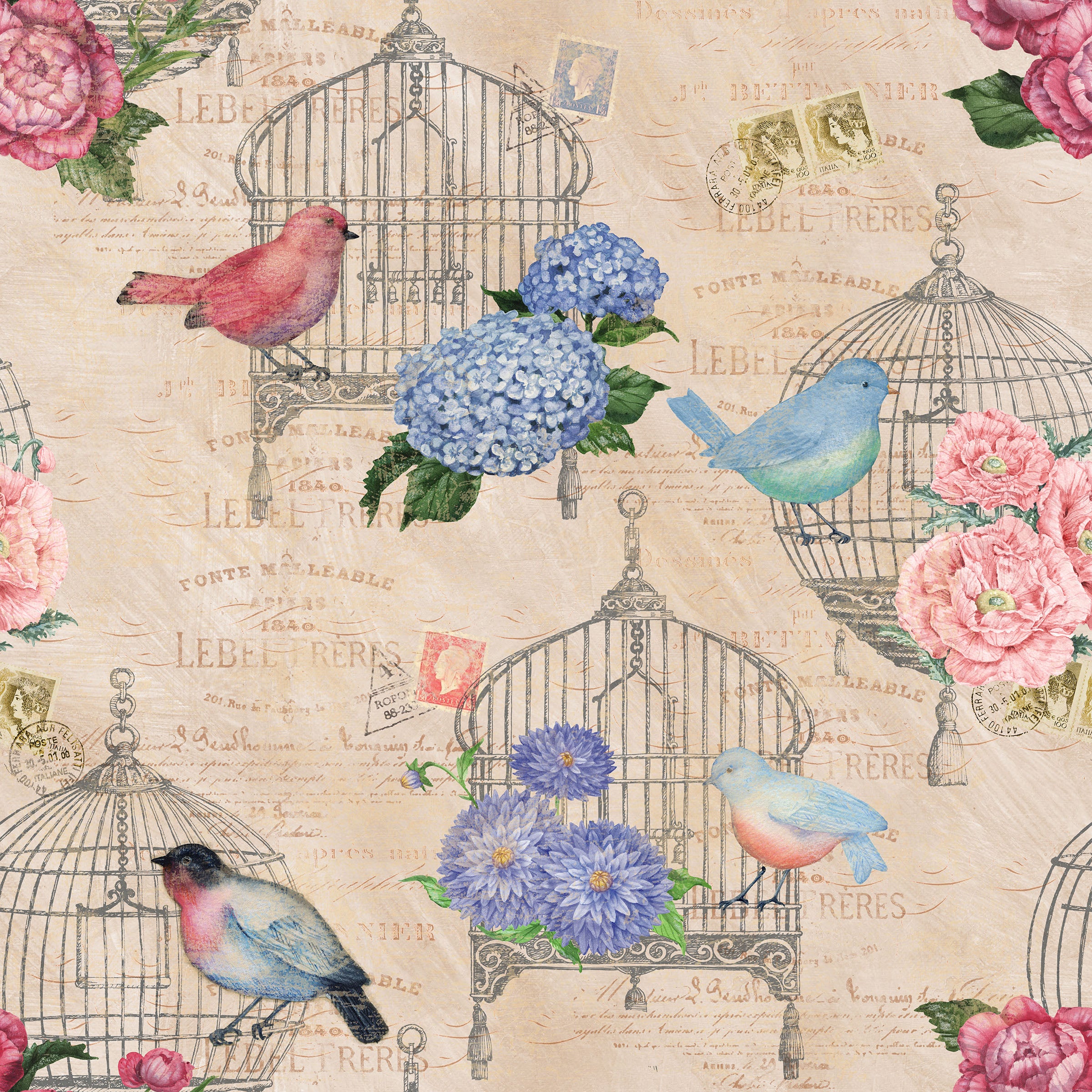 Stitch & Sparkle Melody Garden-Birds In The Garden 100% Cotton Fabric 44" Wide, Quilt Crafts Cut by The Yard