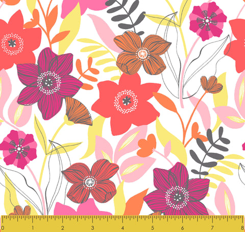 Stitch & Sparkle Fabrics, Modern Scandinavian, Flowers Pink Cotton Fabrics, Quilt, Crafts, Sewing, Cut by The Yard