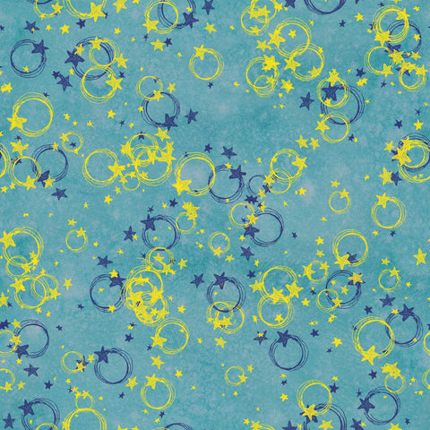 Stitch & Sparkle Twinkle Little Moon-Circle Stars On Blue 100% Cotton Fabric 44" Wide, Quilt Crafts Cut by The Yard