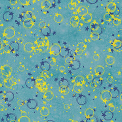 Stitch & Sparkle Twinkle Little Moon-Circle Stars On Blue 100% Cotton Fabric 44" Wide, Quilt Crafts Cut by The Yard