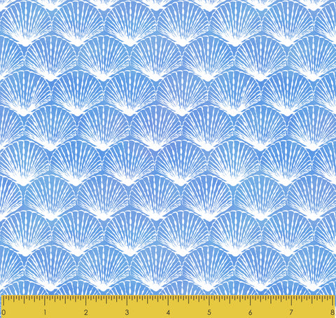 Stitch & Sparkle Surrender To The Sea-White Line Shell On Blue 100% Cotton Fabric 44" Wide, Quilt Crafts Cut by The Yard