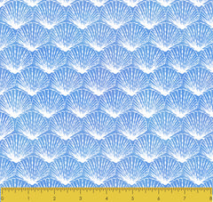Stitch & Sparkle Surrender To The Sea-White Line Shell On Blue 100% Cotton Fabric 44" Wide, Quilt Crafts Cut by The Yard