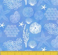 Stitch & Sparkle Surrender To The Sea-All Shells On Blue 100% Cotton Fabric 44" Wide, Quilt Crafts Cut by The Yard