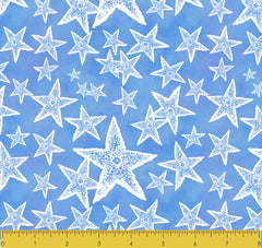 Stitch & Sparkle Surrender To The Sea-Sea Stars On Blue 100% Cotton Fabric 44" Wide, Quilt Crafts Cut by The Yard