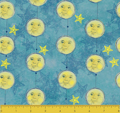 Stitch & Sparkle Twinkle Little Moon-Yellow Moon Face 100% Cotton Fabric 44" Wide, Quilt Crafts Cut by The Yard