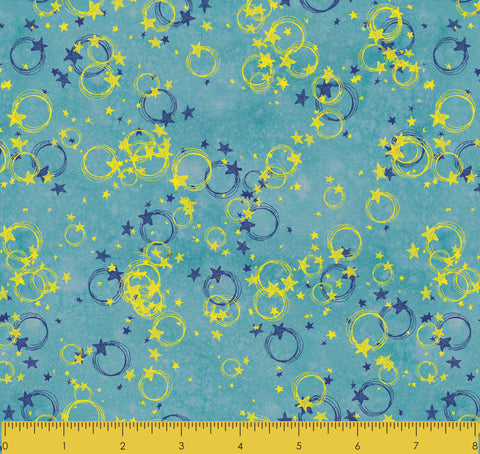 Stitch & Sparkle Twinkle Little Moon-Circle Stars On Blue 100% Cotton Fabric 44" Wide, Quilt Crafts Cut by The Yard