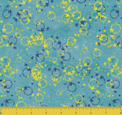 Stitch & Sparkle Twinkle Little Moon-Circle Stars On Blue 100% Cotton Fabric 44" Wide, Quilt Crafts Cut by The Yard