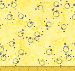 Stitch & Sparkle Twinkle Little Moon-Circle Stars On Yellow 100% Cotton Fabric 44" Wide, Quilt Crafts Cut by The Yard