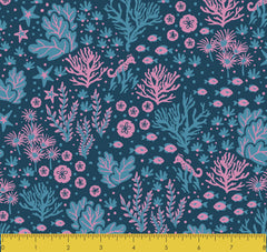 Stitch & Sparkle Fabrics, Under The Sea, Blue & Pink Seaweed Cotton Fabrics,  Quilt, Crafts, Sewing, Cut By The Yard