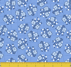 VINTAGE MIX & MATCH-SS VM Sqaure Floral  Cerulean 100% Cotton