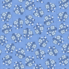 VINTAGE MIX & MATCH-SS VM Sqaure Floral  Cerulean 100% Cotton