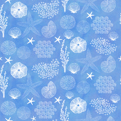 Stitch & Sparkle Surrender To The Sea-All Shells On Blue 100% Cotton Fabric 44" Wide, Quilt Crafts Cut by The Yard