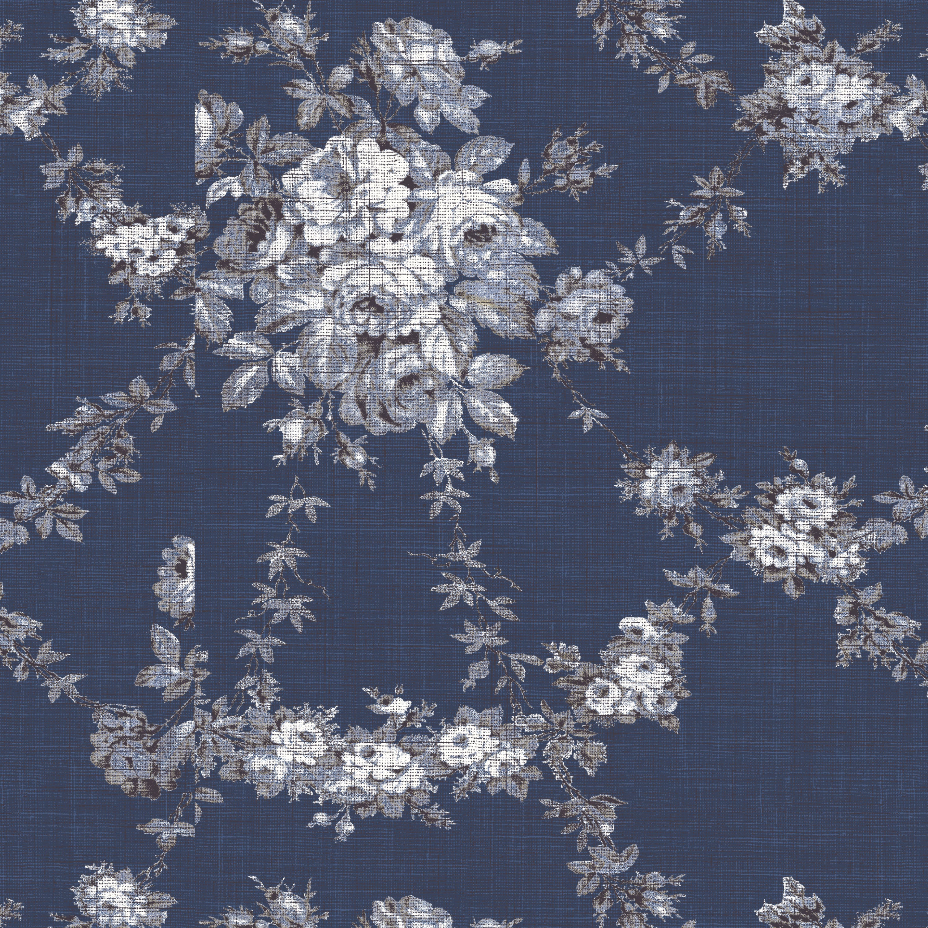 Waverly Inspirations 100% Cotton Duck 45" Width Dis-Floral Navy Color Sewing Fabric by the Yard