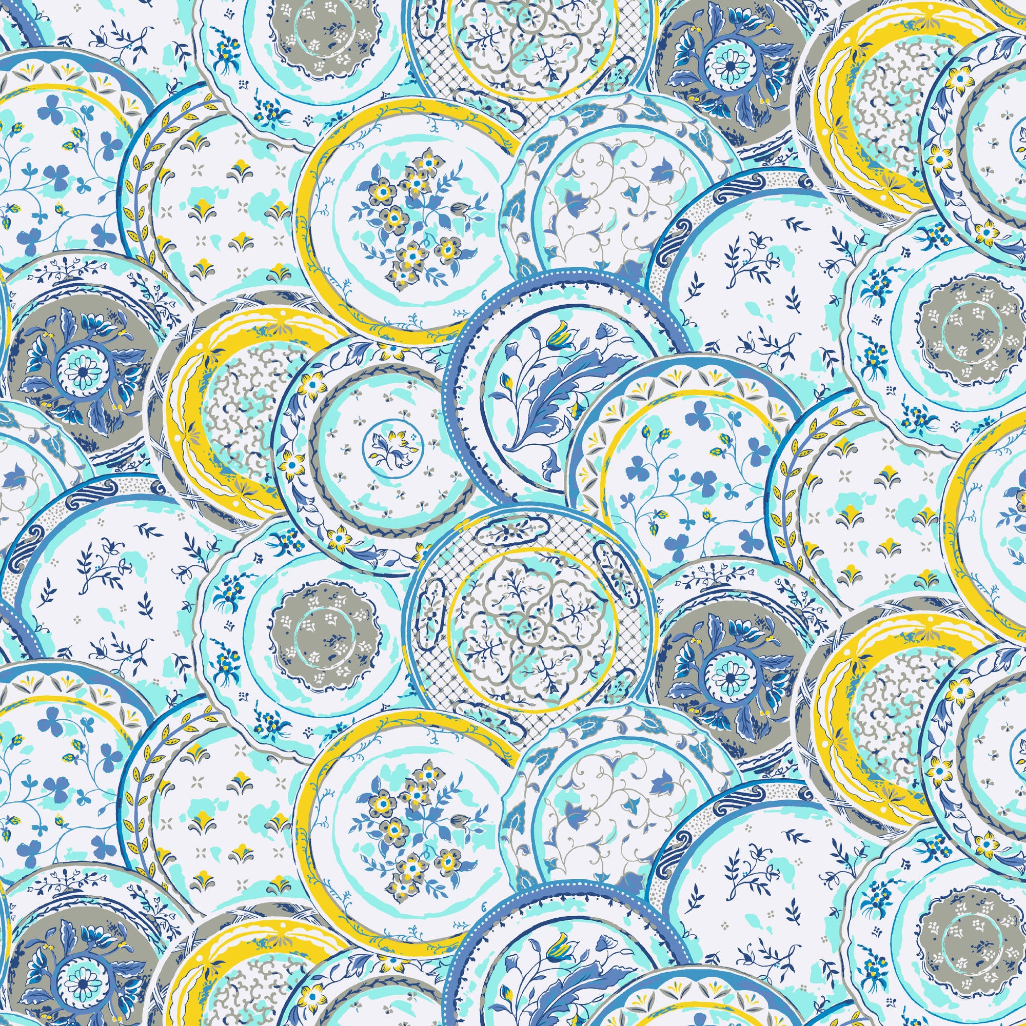 Waverly Inspirations Cotton 44" Plates Lagoon Color Sewing Fabric by the Yard