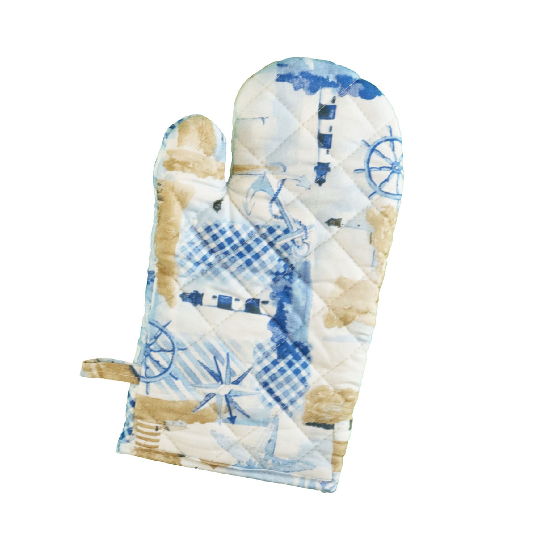 Stitch & Sparkle OVEN MITT 1 Piece Pack, Heat Resistant, 100% Cotton, Nautical, Lighthouse Beige